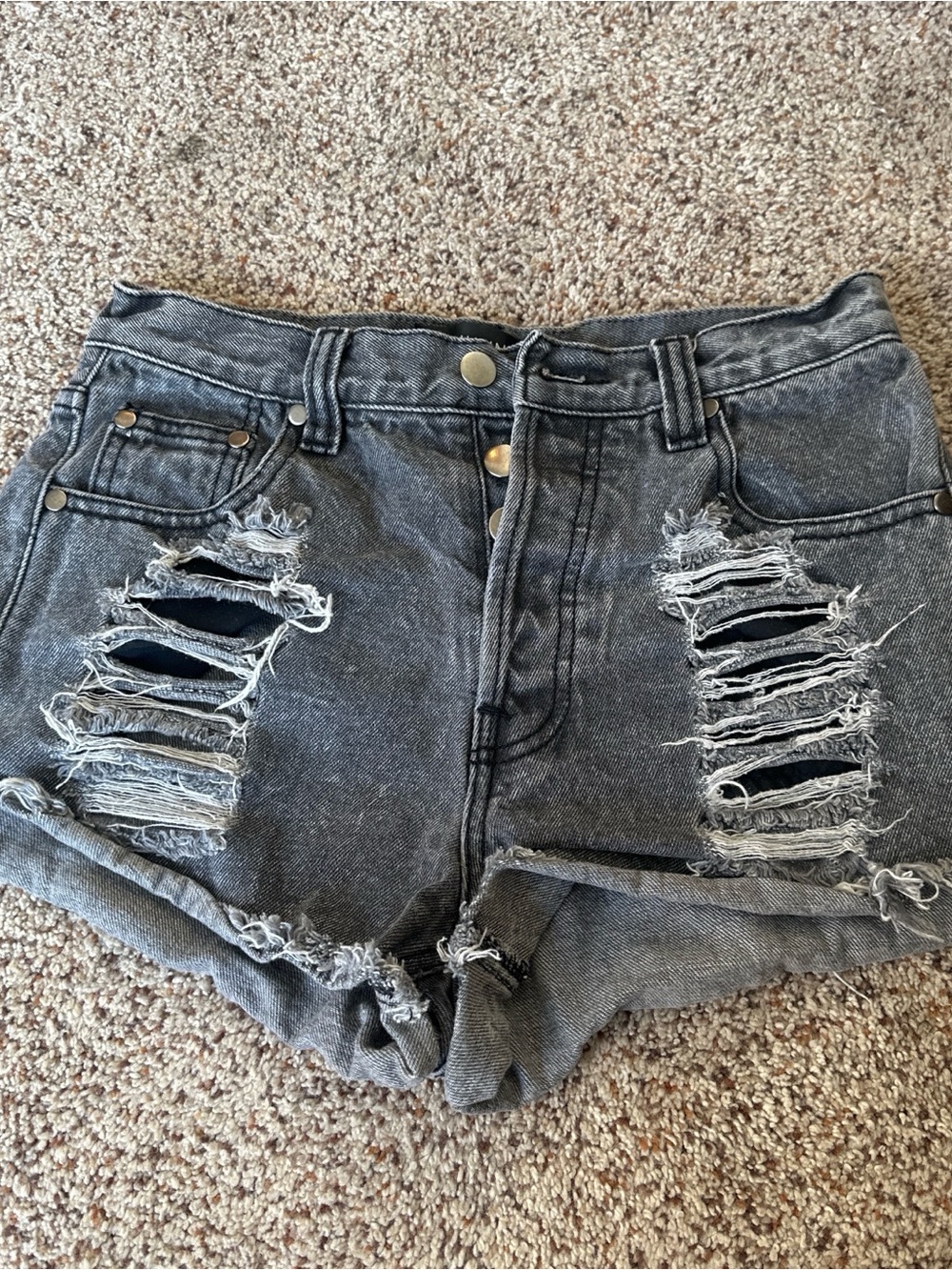 MINKPINK Black Washed High-Rise Distressed Denim Shorts